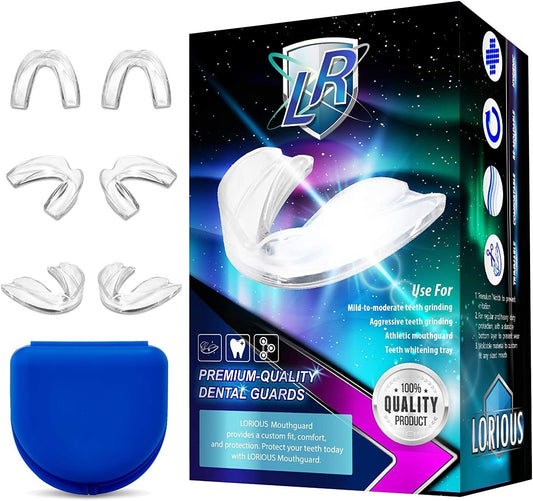 Mouthguard - One Size Fits All Premium Set of 6 BPA Free Moldable, Customizable and Trimmable Medical Grade Mouth Guard for Grinding Teeth Clenching Bruxism, Sport Athletic, Whitening Tray