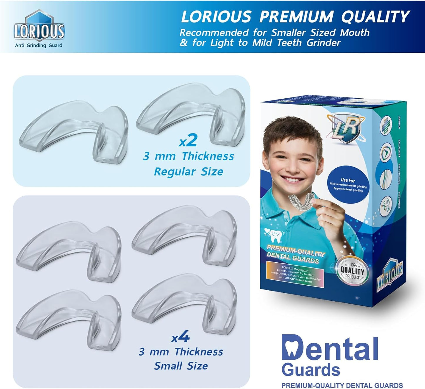 Moldable Mouth Guard for Teeth Grinding at Night Pack of 6 (2 Regular Size and 4 Small Size) for Kids and with Smaller Mouths, Custom-Fit Dental Bite Guards for Clenching and Nighttime Grinding