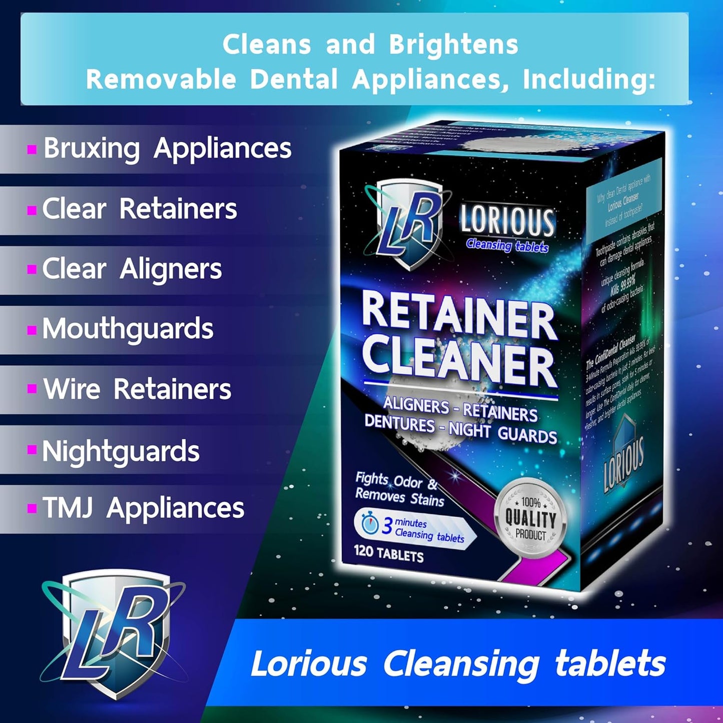 Retainer Cleaner and Other Dental Appliances Cleaner Tablets (120 tablets) for 4 months supply. For Retainer, Denture Appliances, Aligner and Mouth Guard.