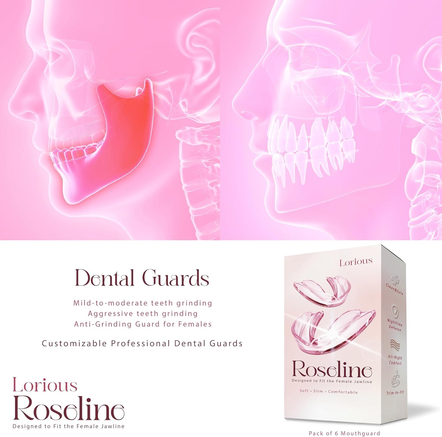 6-Pack Moldable Mouth Guards for Teeth Grinding and Clenching – Clear Dental Night Guards for Women with 4 Regular and 2 Small Sizes – Comfortable, Custom-Fit Protection for Day or Night Use