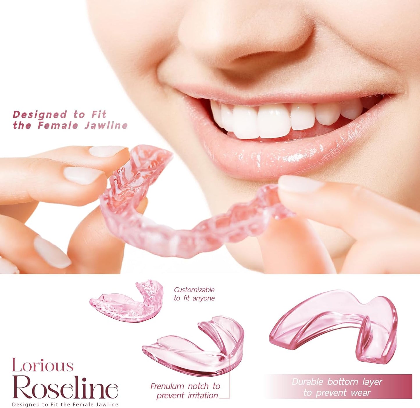 Pink Moldable Mouth Guard for Teeth Grinding and Clenching – 6-Pack Dental Guards in 2 Sizes (4 Regular + 2 Small) – Comfortable Night Guard for Women