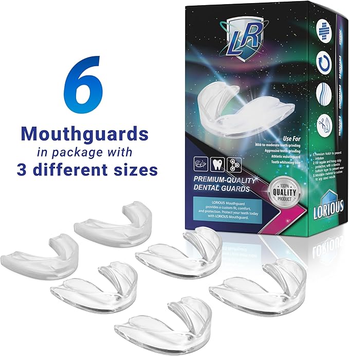 Mouthguard - 3 Different Sizes Premium Set of 6 BPA Free Moldable, Customizable, Trimmable Dental Grade Mouth Guard for Grinding Teeth Clenching Bruxism, Dental Night Guards for Teeth Grinding